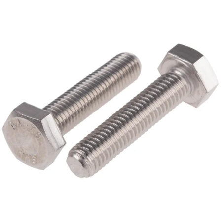 High-strength Hex Bolt made from S.S. 202, S.S. 304, and Zinc Coated Steel for industrial, solar, and structural applications.