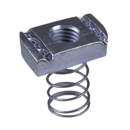 High-strength Spring Nut made from GI & HDGI for secure solar mounting and industrial fastening applications.