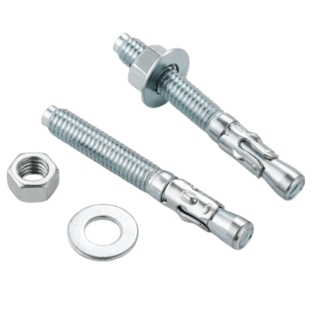 High-strength Wedge Anchor Fasteners made of Zinc Coated Mild Steel (MS) for heavy-duty anchoring in concrete, steel, and masonry structures.